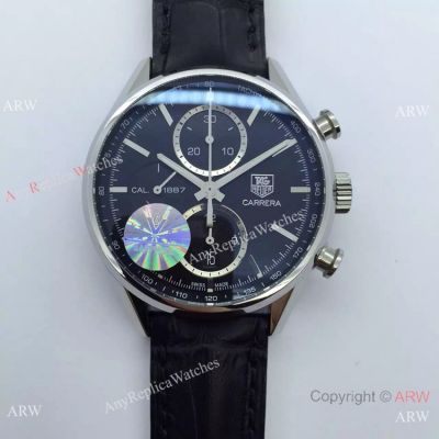 Swiss TAG Heuer CAL.1887 SS Black Chronograph Leather Replica Watch